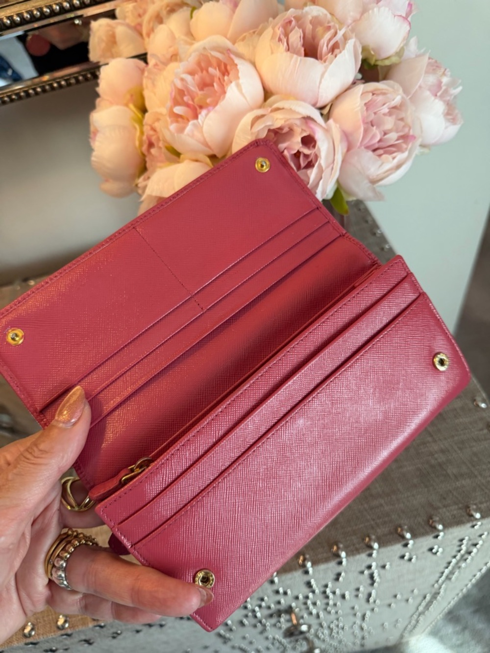 Prada like new Saffiano Leather Continental Bow Wallet - Pink - Picture 5 of 12